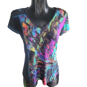 Bali Black Short Sleeve With Colorful Abstract Print M